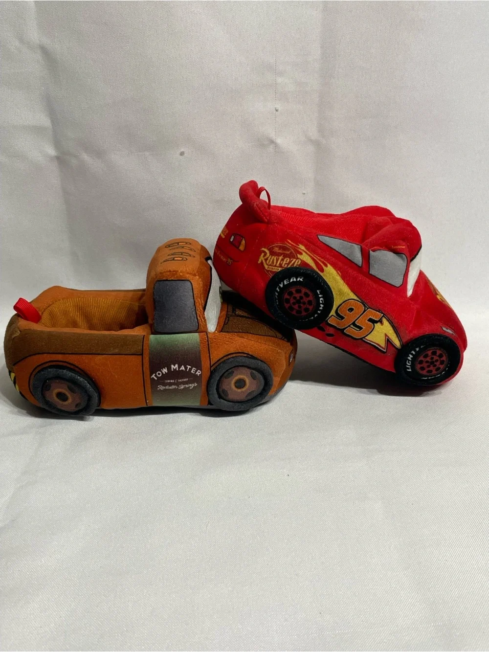 Toddler size 7/8 Disney Pixar CARS Lightning McQueen & Tow Mater Plush Slippers